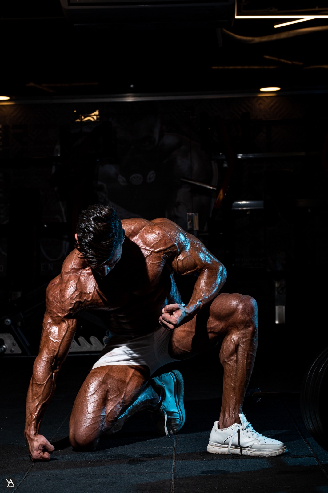 Adel kneeling, tall crop, blue rim lighting
